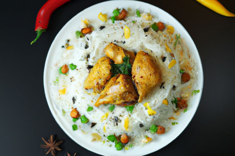 chicken breyani with rice and veg