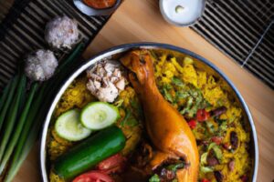 chicken breyani with veg and chicken leg
