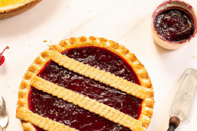 south african jam tart with three pastry lines