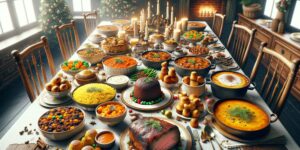 south african christmas dinner on table